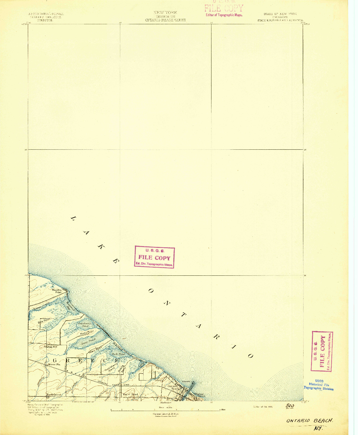 USGS 1:62500-SCALE QUADRANGLE FOR ONTARIO BEACH, NY 1895