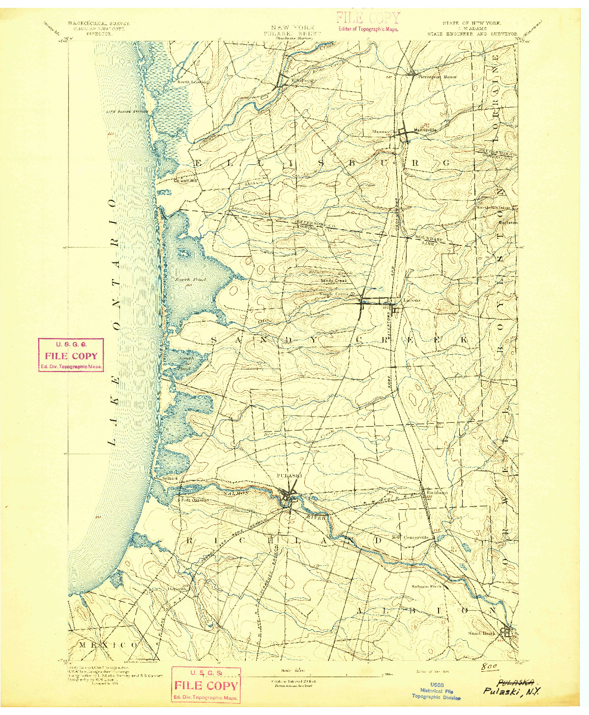 USGS 1:62500-SCALE QUADRANGLE FOR PULASKI, NY 1895