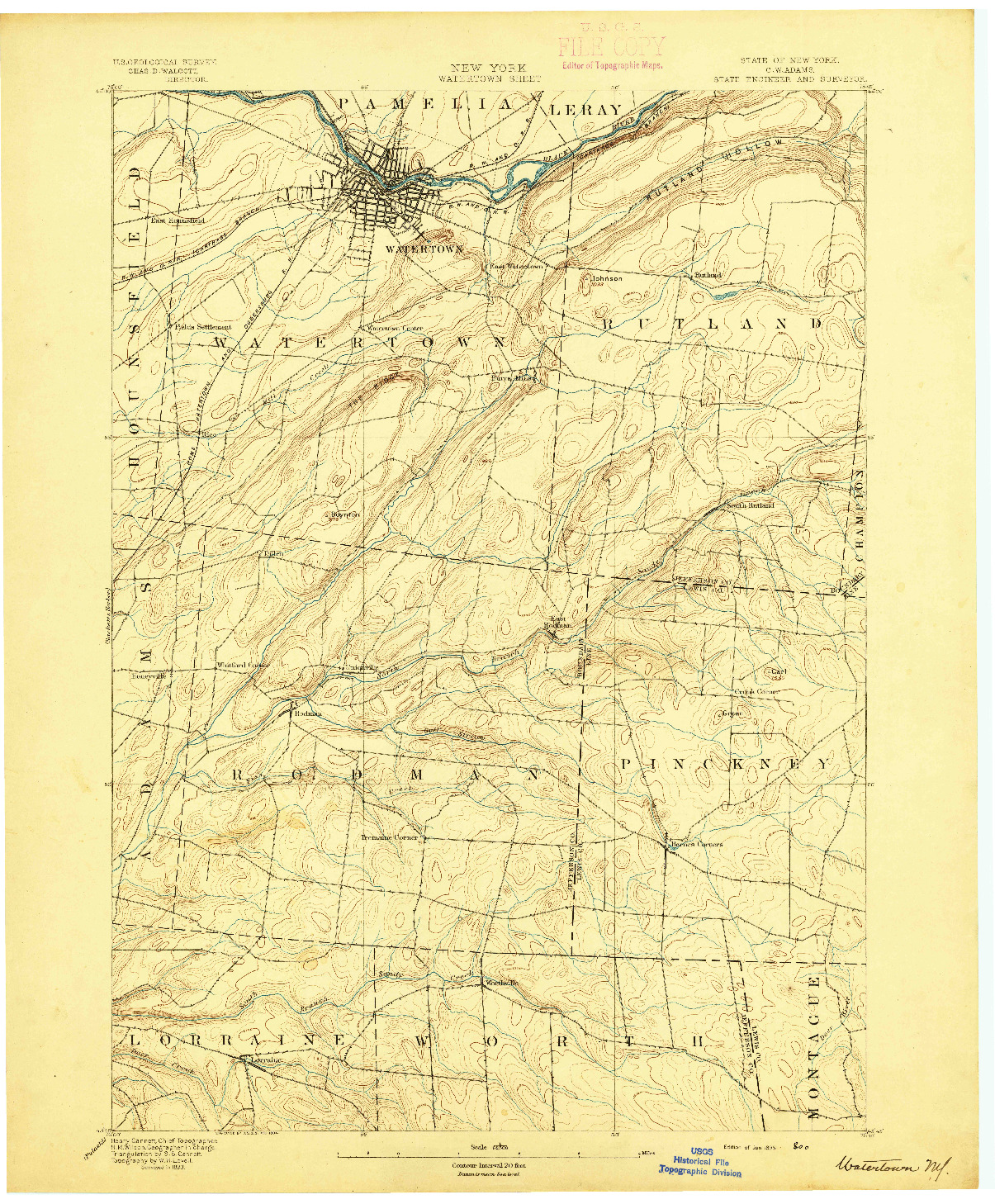 USGS 1:62500-SCALE QUADRANGLE FOR WATERTOWN, NY 1895