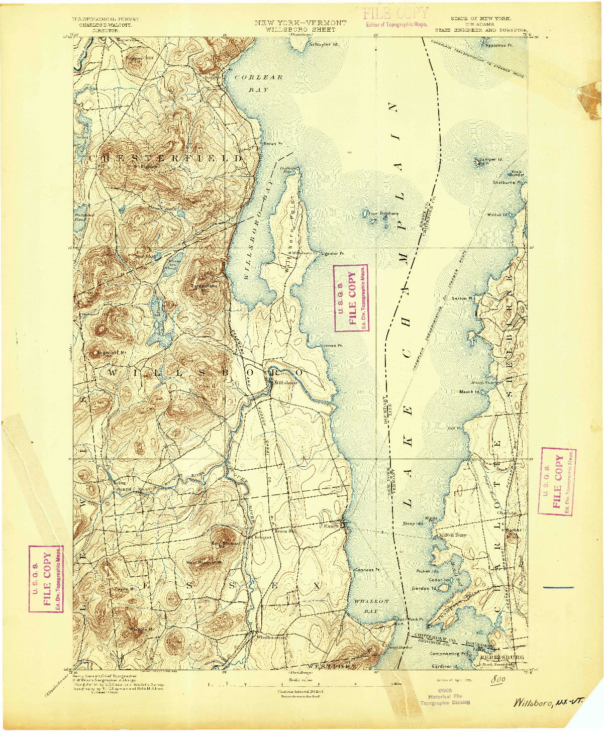 USGS 1:62500-SCALE QUADRANGLE FOR WILLSBORO, NY 1895