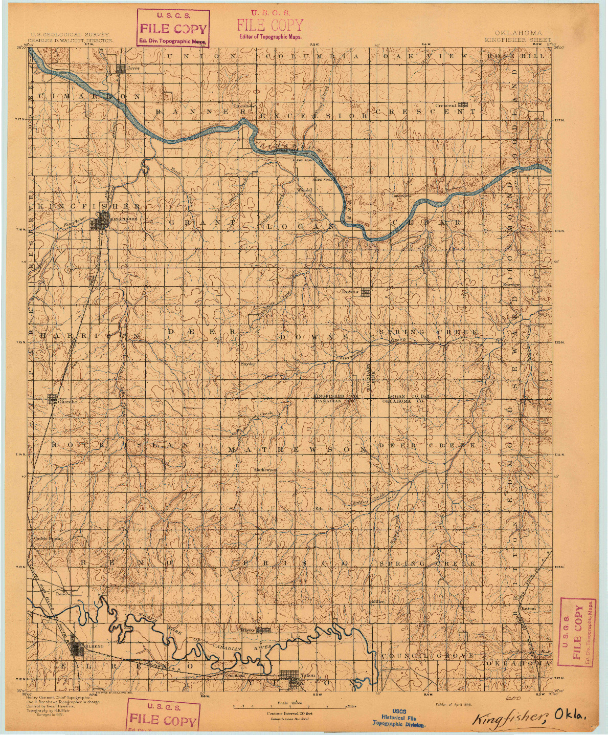 USGS 1:125000-SCALE QUADRANGLE FOR KINGFISHER, OK 1895