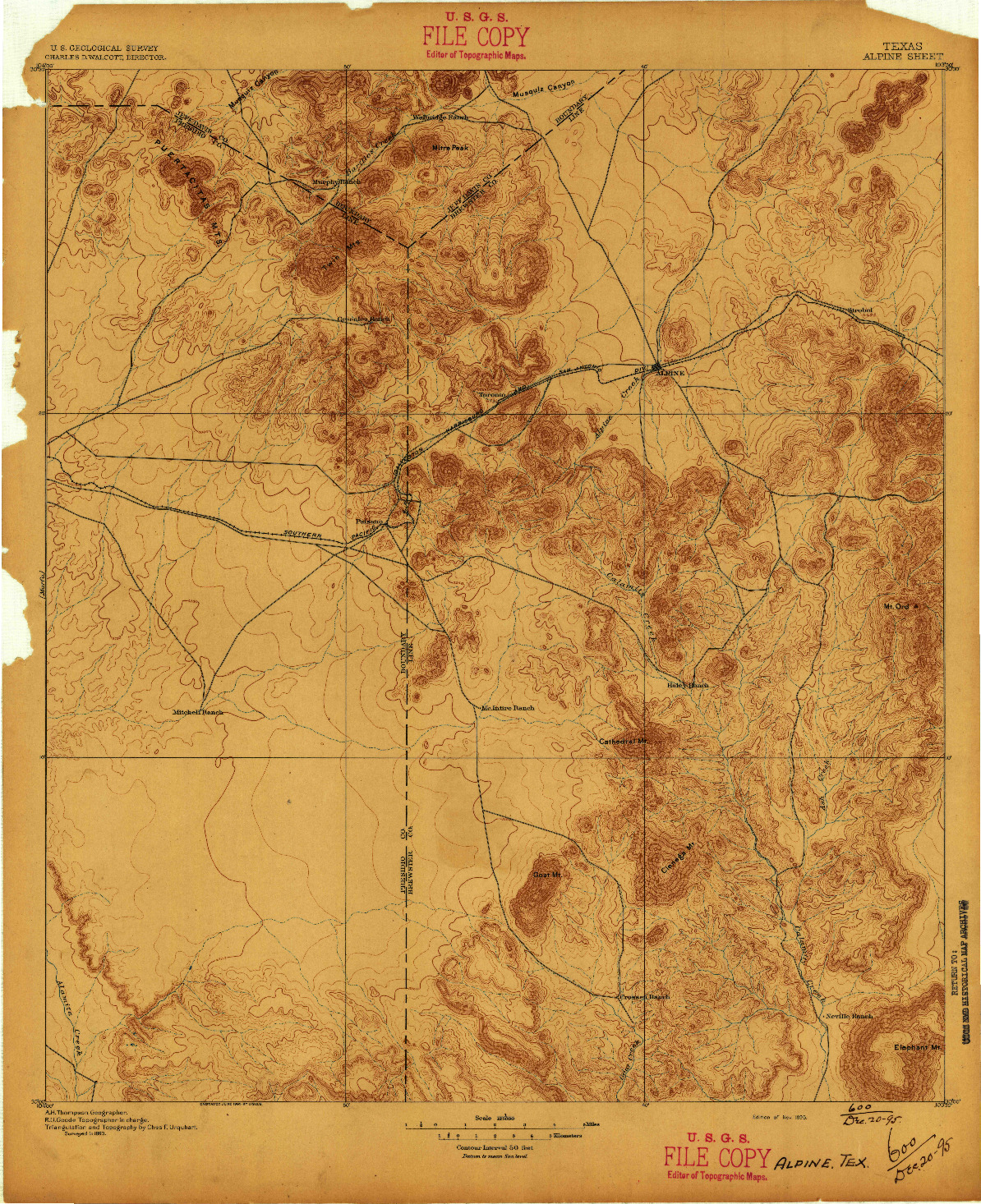 USGS 1:125000-SCALE QUADRANGLE FOR ALPINE, TX 1895