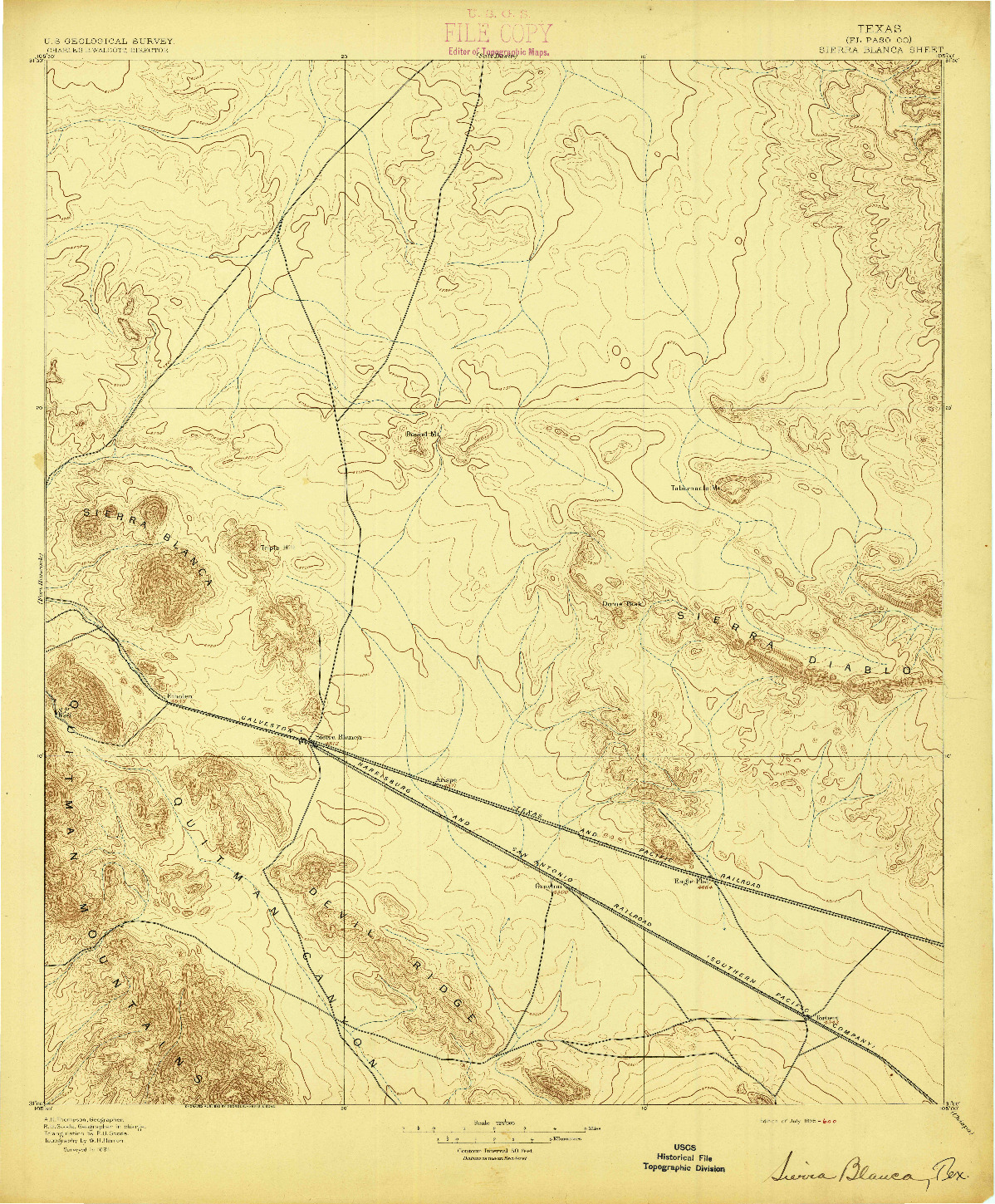 USGS 1:125000-SCALE QUADRANGLE FOR SIERRA BLANCA, TX 1895