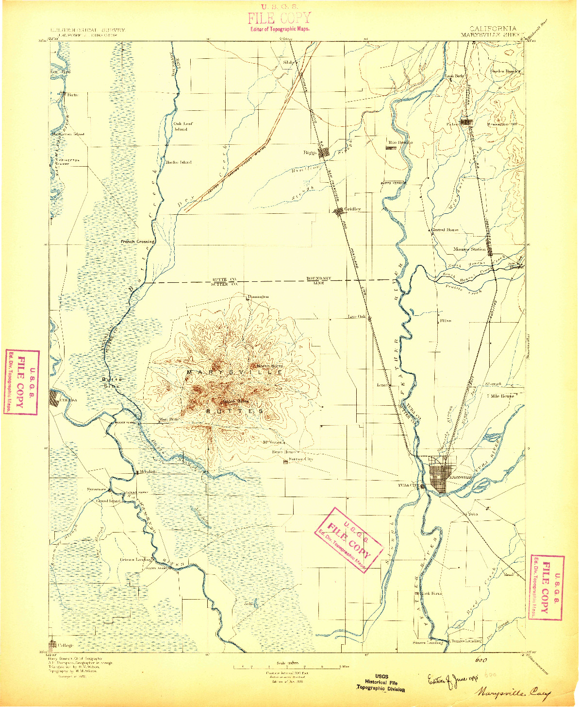 USGS 1:125000-SCALE QUADRANGLE FOR MARYSVILLE, CA 1895