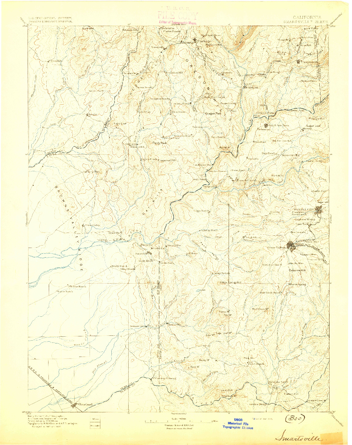 USGS 1:125000-SCALE QUADRANGLE FOR SMARTSVILLE, CA 1895