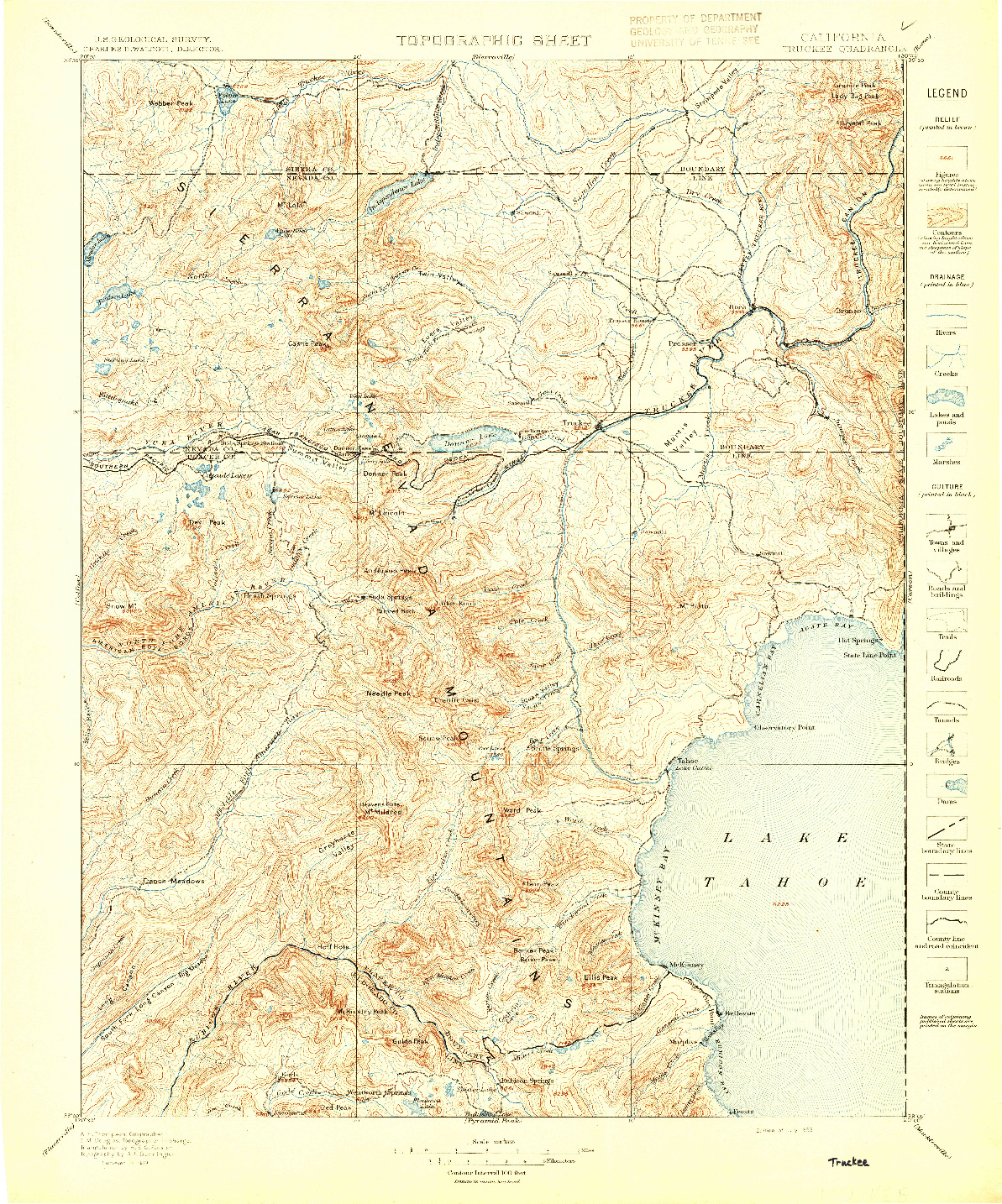 USGS 1:125000-SCALE QUADRANGLE FOR TRUCKEE, CA 1895