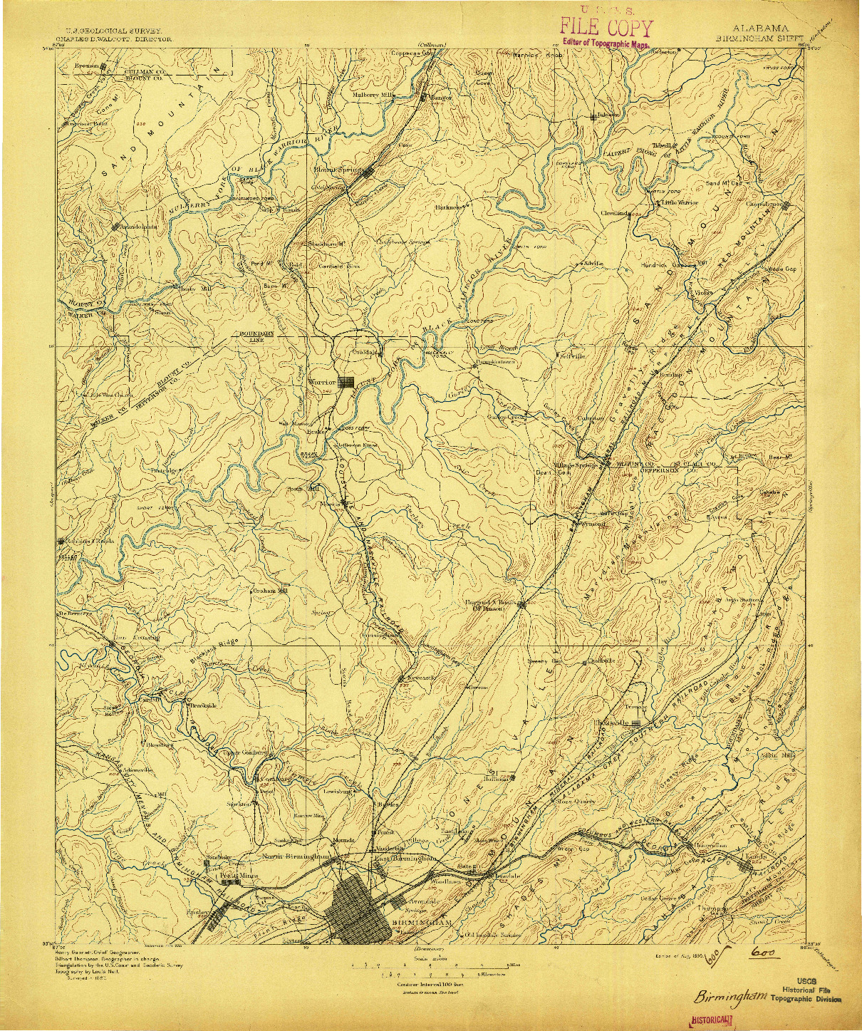 USGS 1:125000-SCALE QUADRANGLE FOR BIRMINGHAM, AL 1895