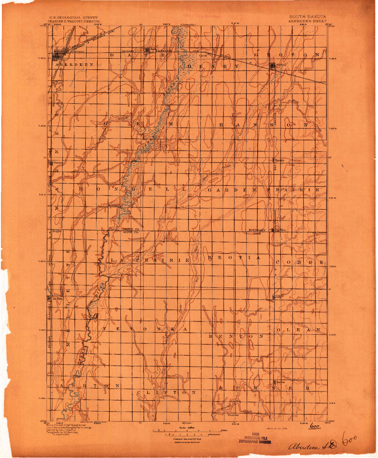 USGS 1:125000-SCALE QUADRANGLE FOR ABERDEEN, SD 1895