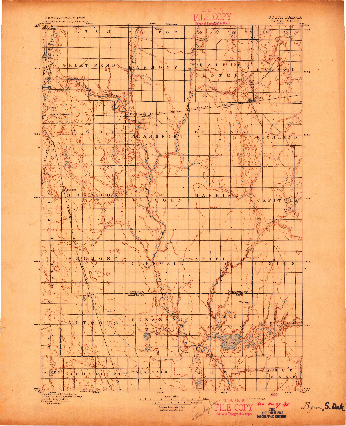 USGS 1:125000-SCALE QUADRANGLE FOR BYRON, SD 1895