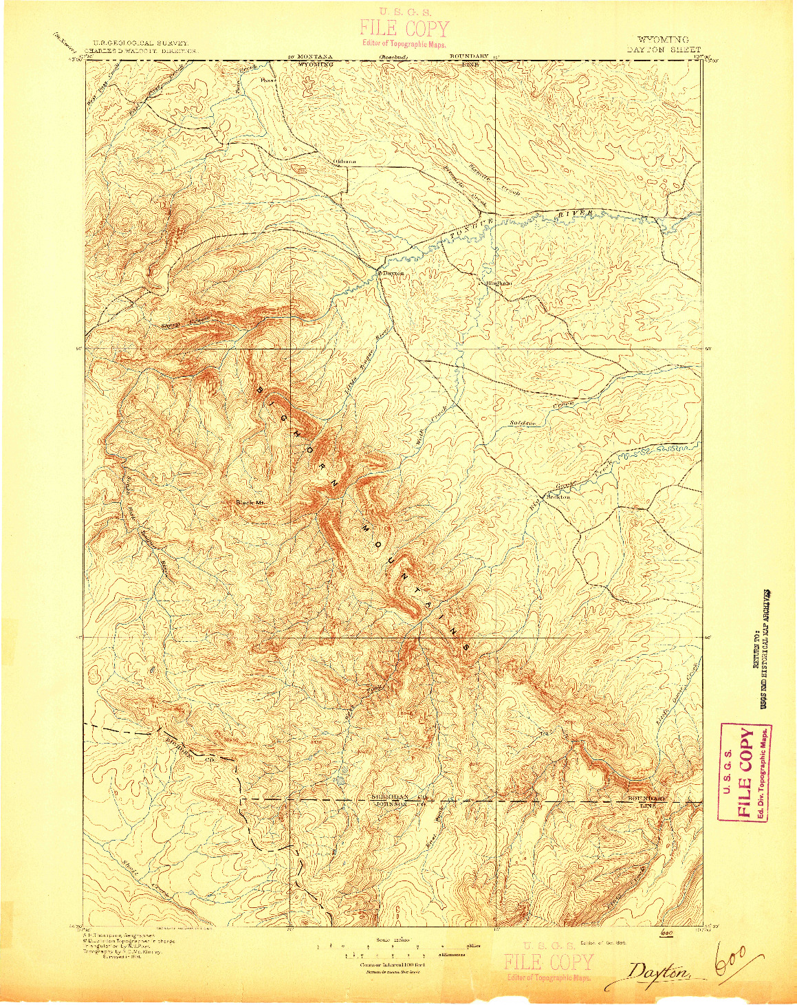 USGS 1:125000-SCALE QUADRANGLE FOR DAYTON, WY 1895