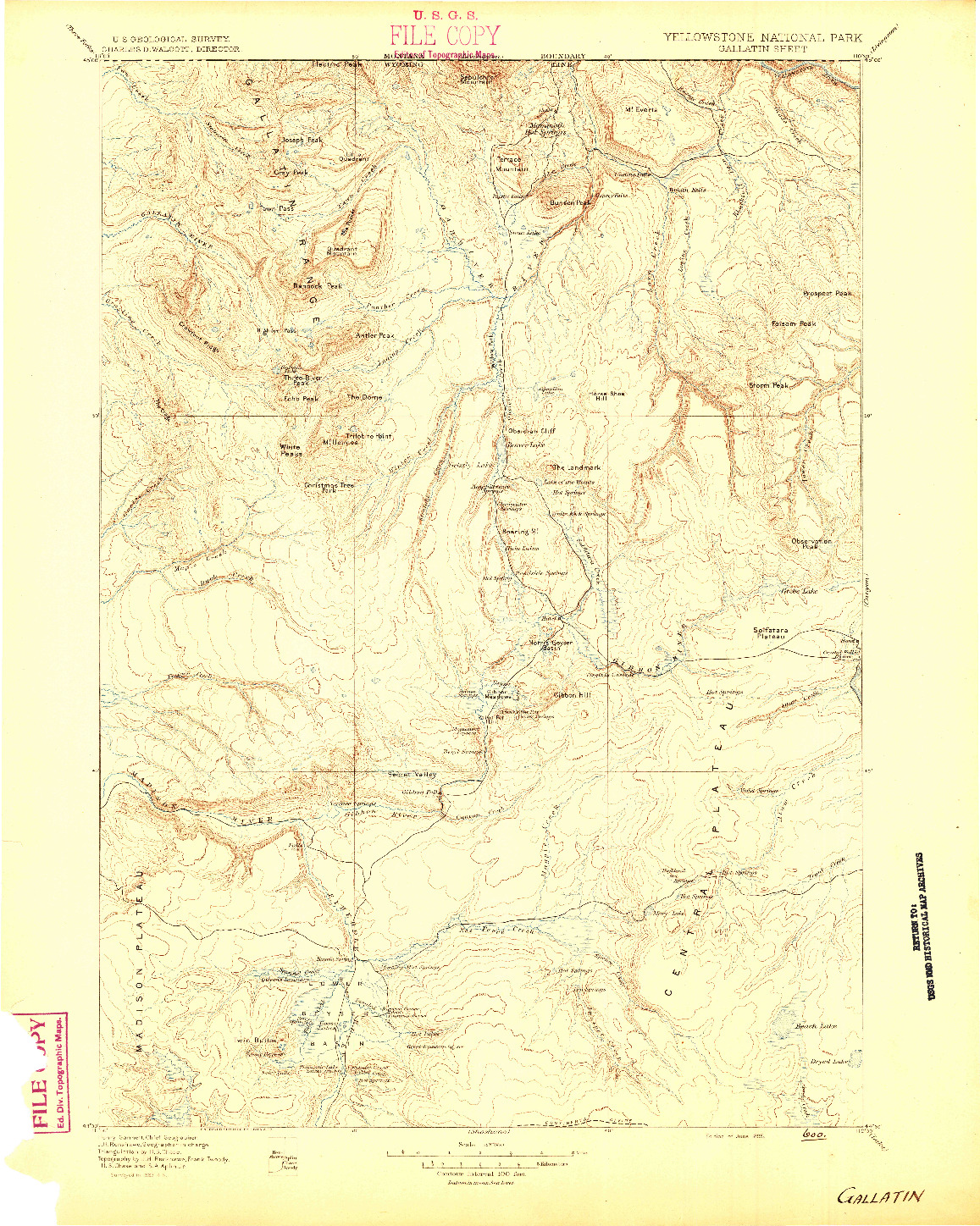 USGS 1:125000-SCALE QUADRANGLE FOR GALLATIN, WY 1885