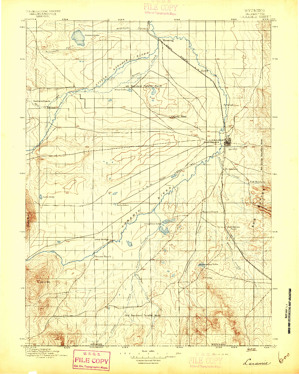 USGS 1:125000-SCALE QUADRANGLE FOR LARAMIE, WY 1895