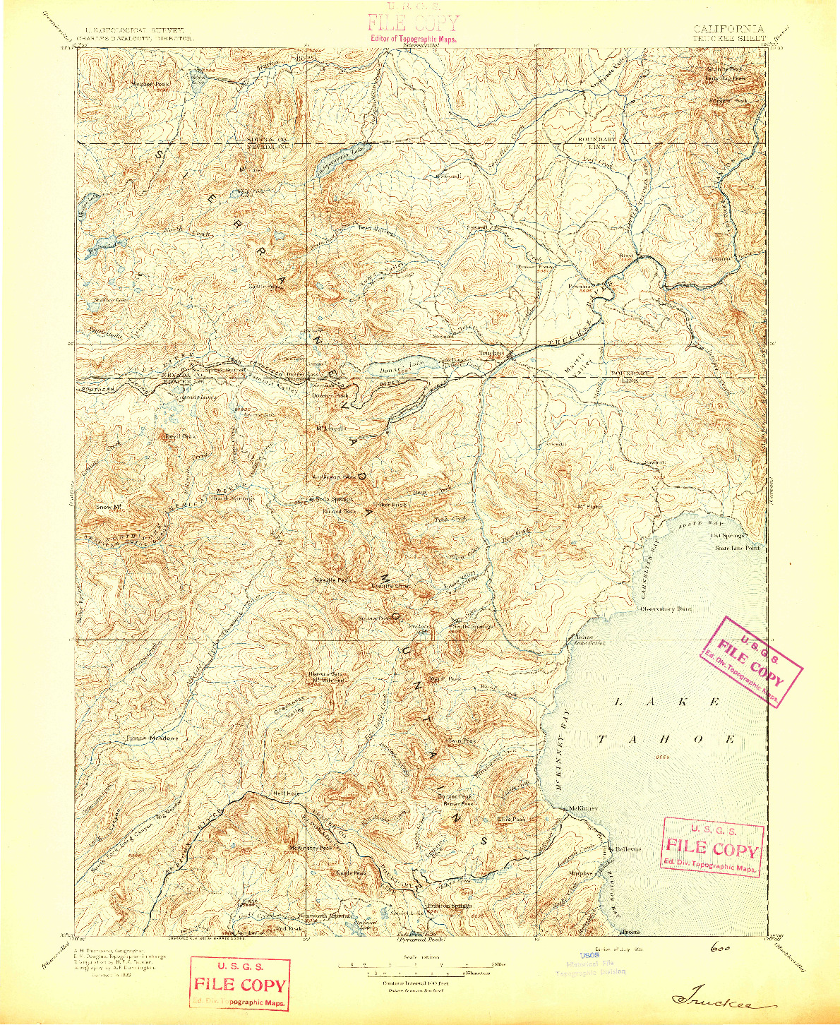 USGS 1:125000-SCALE QUADRANGLE FOR TRUCKEE, CA 1895