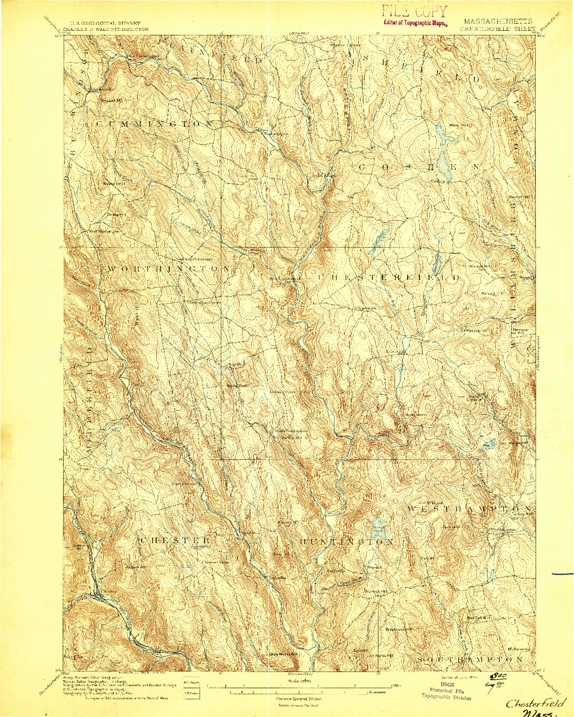 USGS 1:62500-SCALE QUADRANGLE FOR CHESTERFIELD, MA 1895