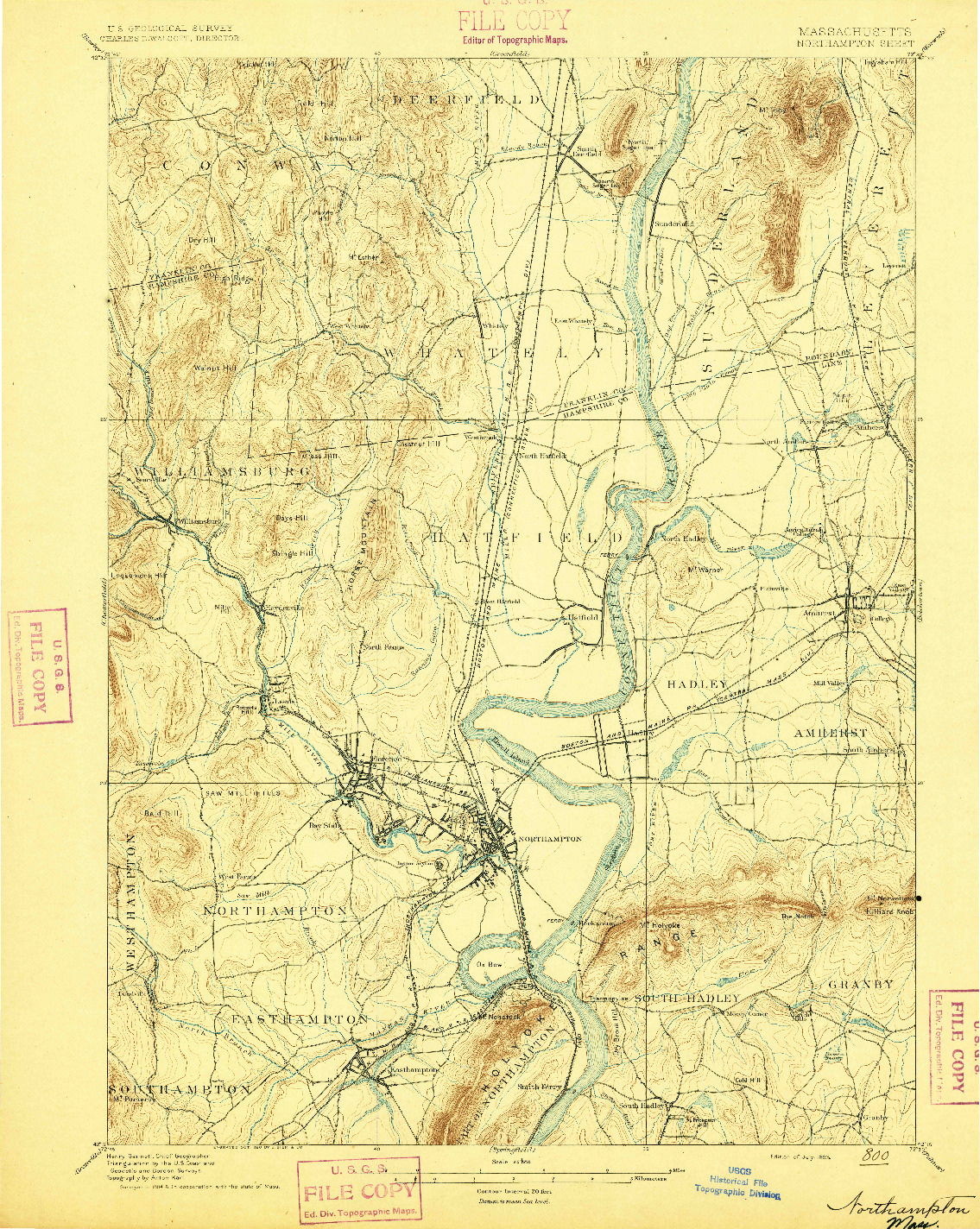 USGS 1:62500-SCALE QUADRANGLE FOR NORTHAMPTON, MA 1895