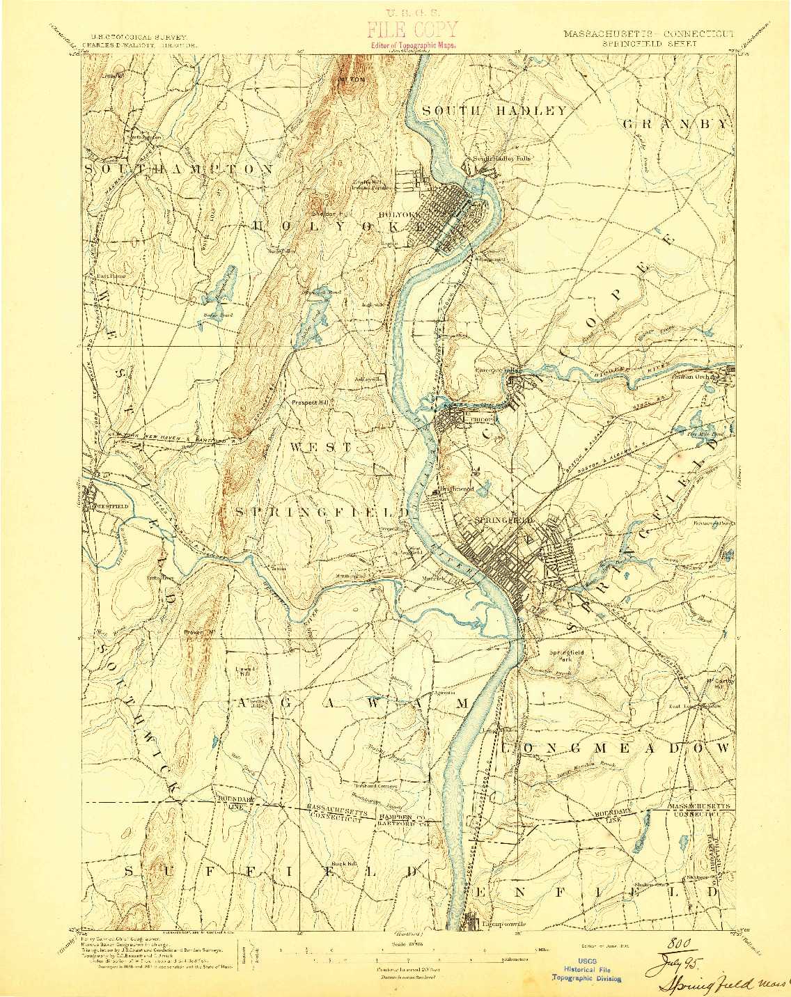 USGS 1:62500-SCALE QUADRANGLE FOR SPRINGFIELD, MA 1895