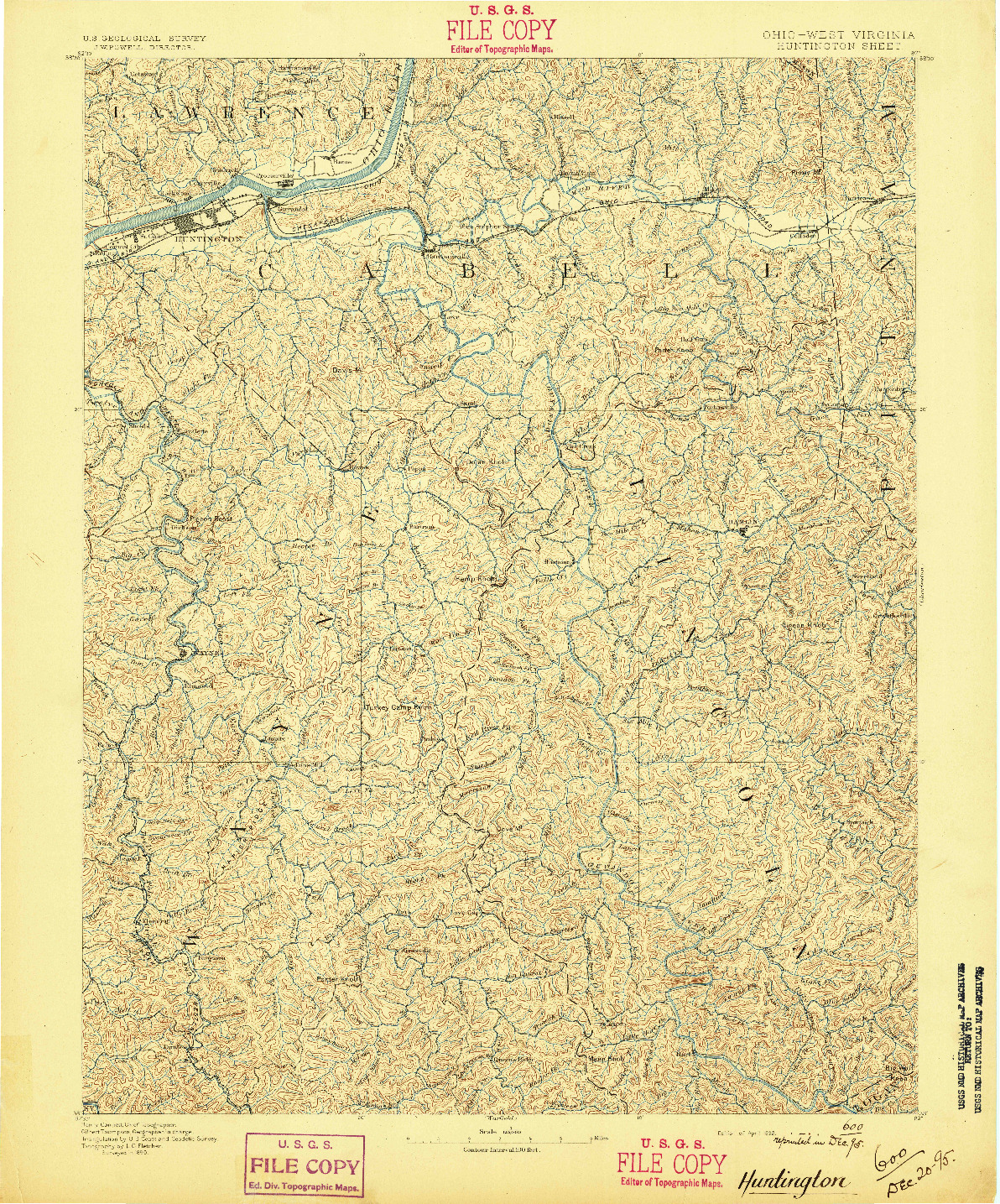 USGS 1:125000-SCALE QUADRANGLE FOR HUNTINGTON, WV 1892