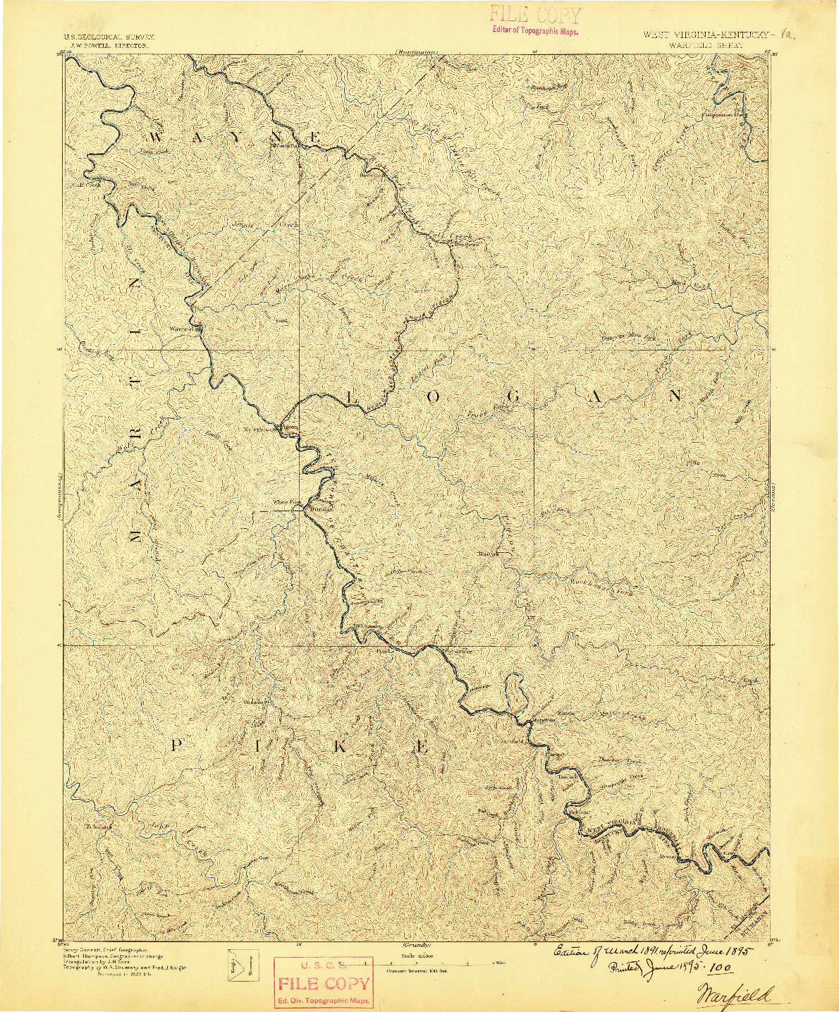 USGS 1:125000-SCALE QUADRANGLE FOR WARFIELD, WV 1891