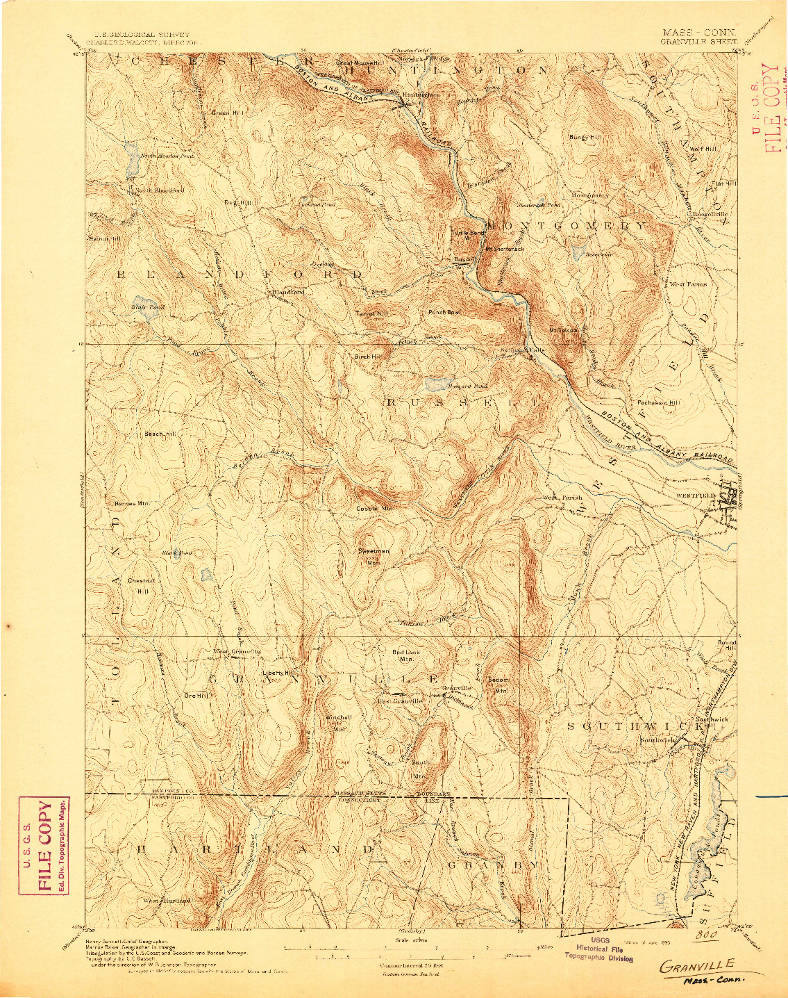 USGS 1:62500-SCALE QUADRANGLE FOR GRANVILLE, MA 1895