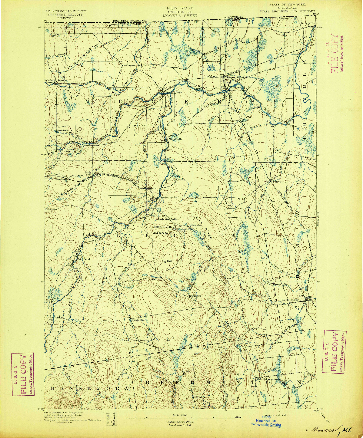 USGS 1:62500-SCALE QUADRANGLE FOR MOOERS, NY 1895