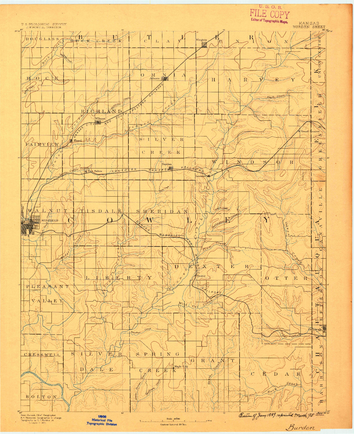 USGS 1:125000-SCALE QUADRANGLE FOR BURDEN, KS 1889