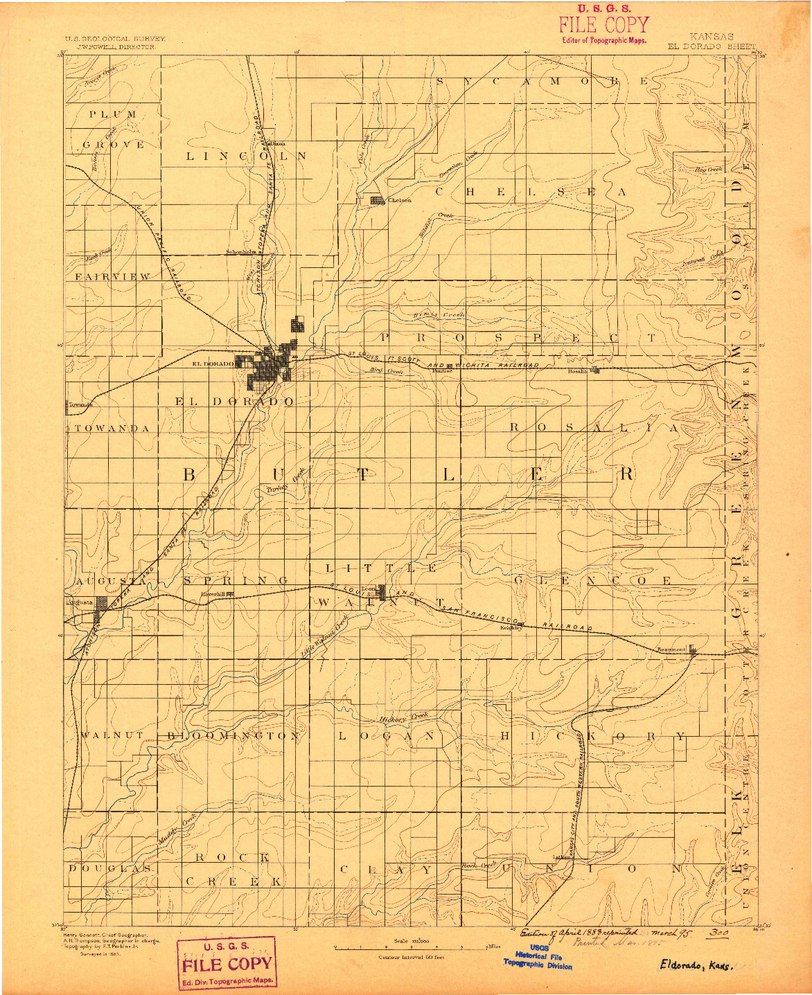 USGS 1:125000-SCALE QUADRANGLE FOR ELDORADO, KS 1888