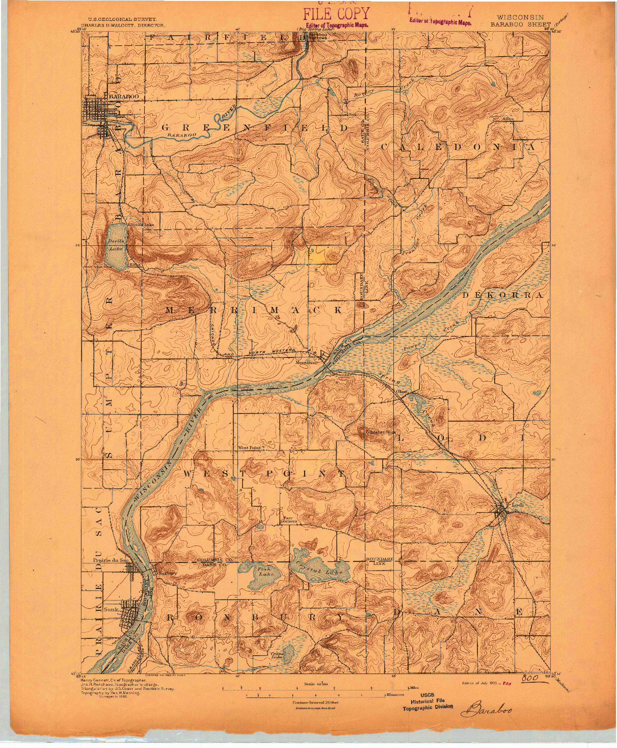 USGS 1:62500-SCALE QUADRANGLE FOR BARABOO, WI 1895