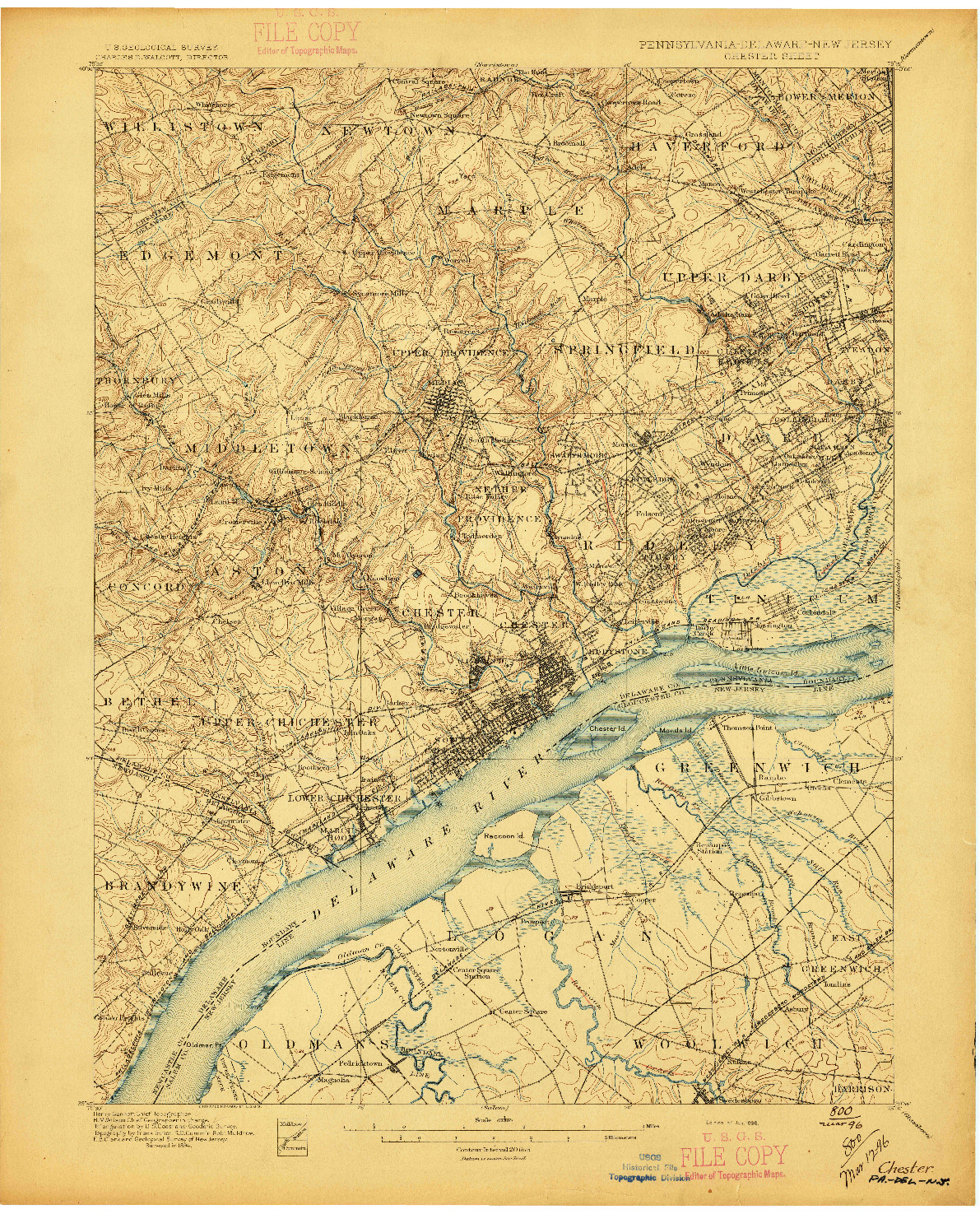 USGS 1:62500-SCALE QUADRANGLE FOR CHESTER, PA 1896