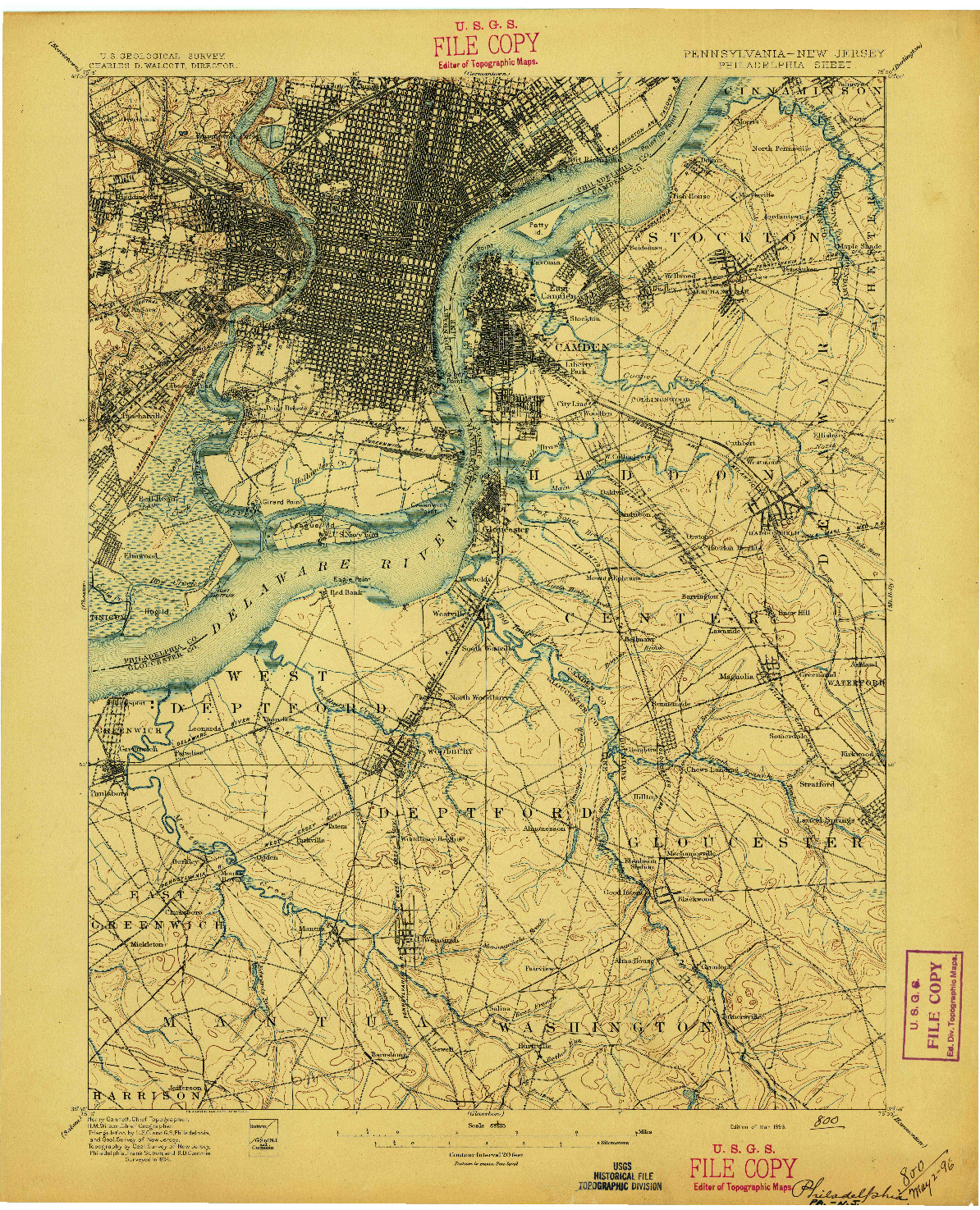 USGS 1:62500-SCALE QUADRANGLE FOR PHILADELPHIA, PA 1896