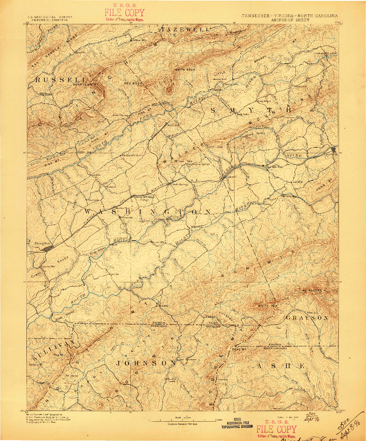 USGS 1:125000-SCALE QUADRANGLE FOR ABINGDON, TN 1894