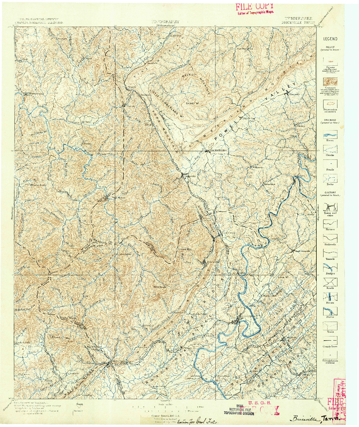 USGS 1:125000-SCALE QUADRANGLE FOR BRICEVILLE, TN 1896