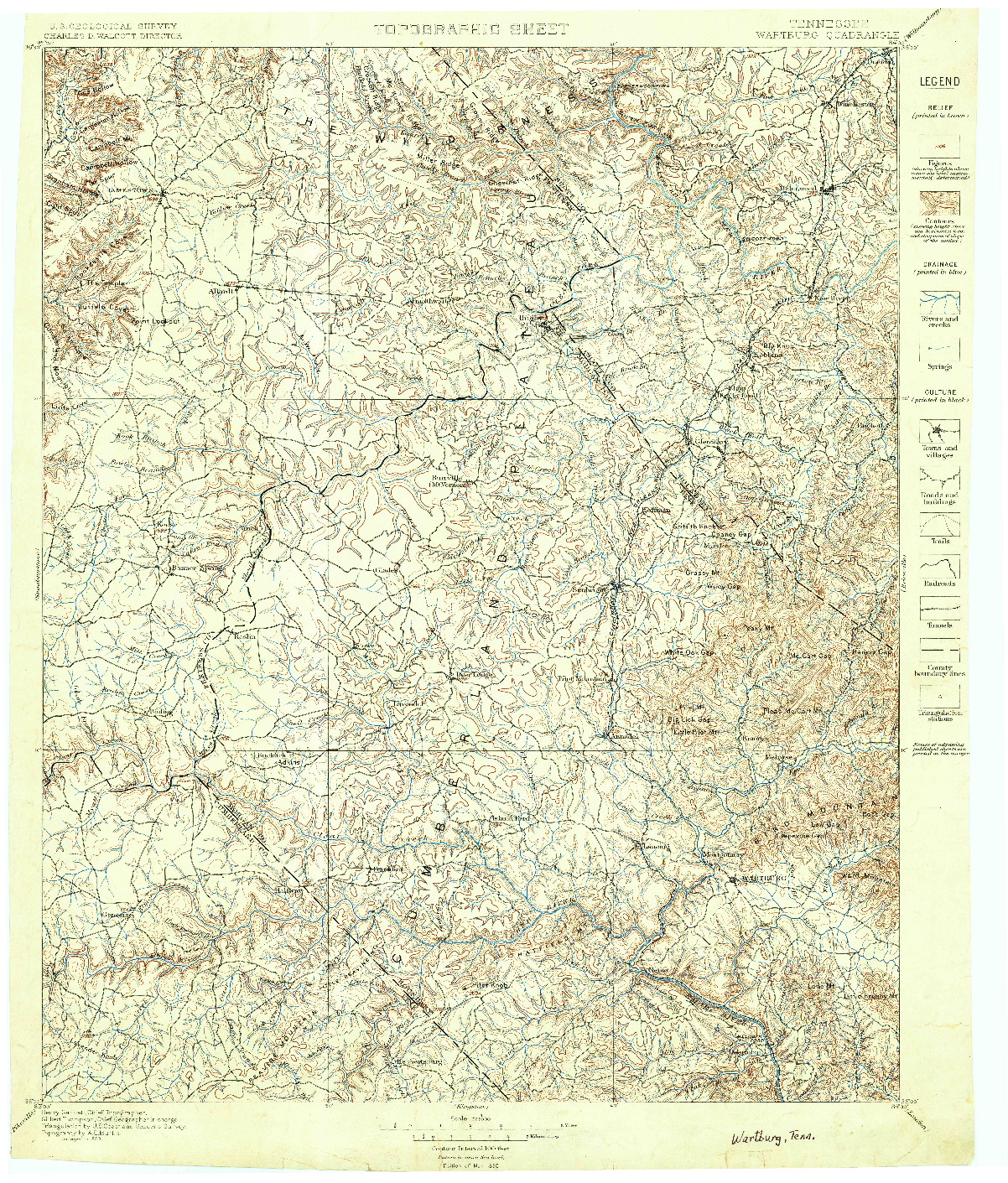 USGS 1:125000-SCALE QUADRANGLE FOR WARTBURG, TN 1896