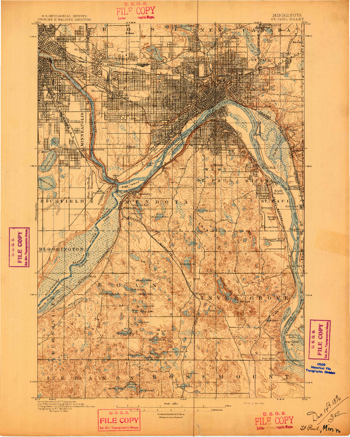 USGS 1:62500-SCALE QUADRANGLE FOR ST. PAUL, MN 1896