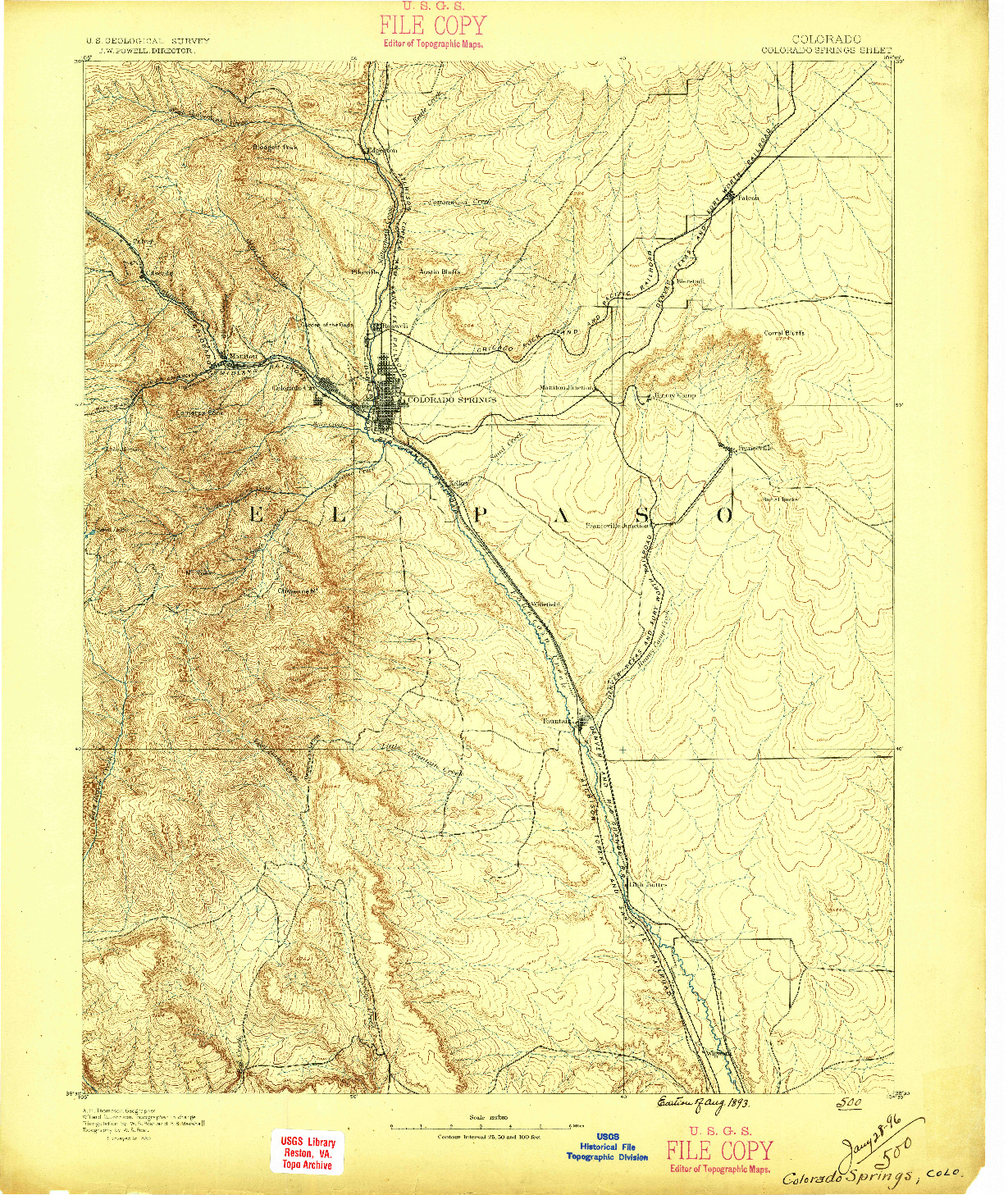 USGS 1:125000-SCALE QUADRANGLE FOR COLORADO SPRINGS, CO 1893