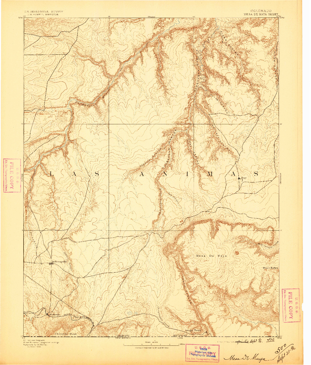 USGS 1:125000-SCALE QUADRANGLE FOR MESA DE MAYA, CO 1893