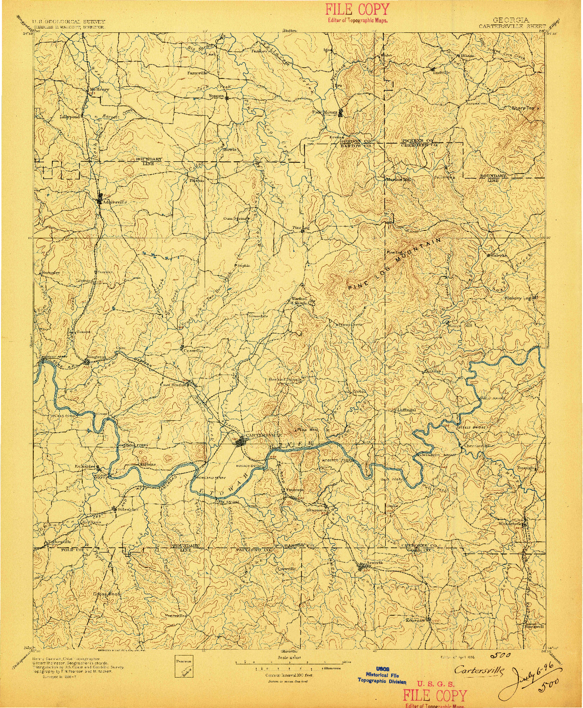 USGS 1:125000-SCALE QUADRANGLE FOR CARTERSVILLE, GA 1896