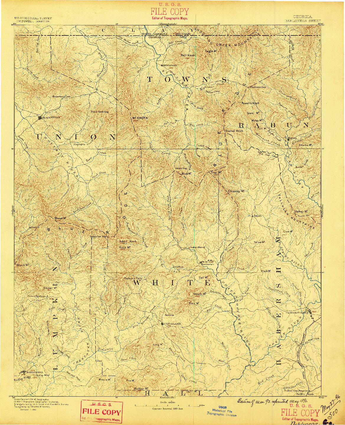 USGS 1:125000-SCALE QUADRANGLE FOR DAHLONEGA, GA 1896