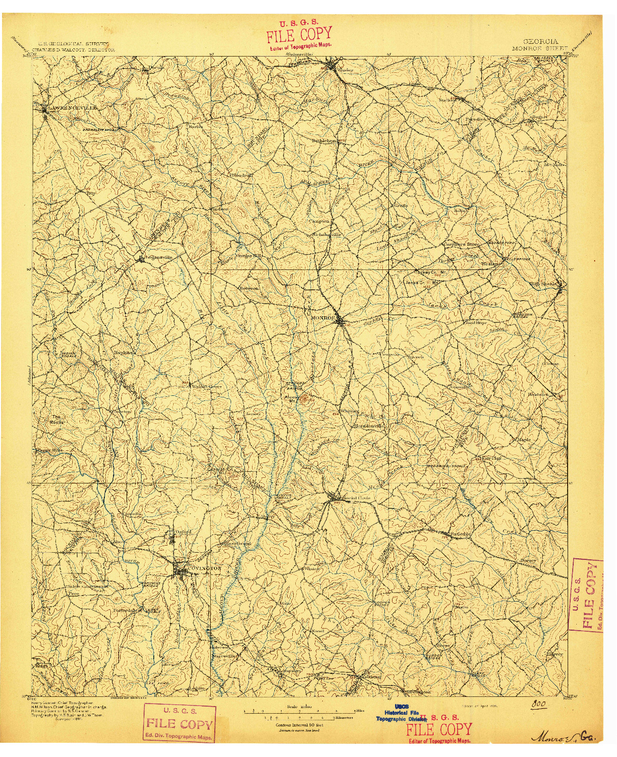 USGS 1:125000-SCALE QUADRANGLE FOR MONROE, GA 1896