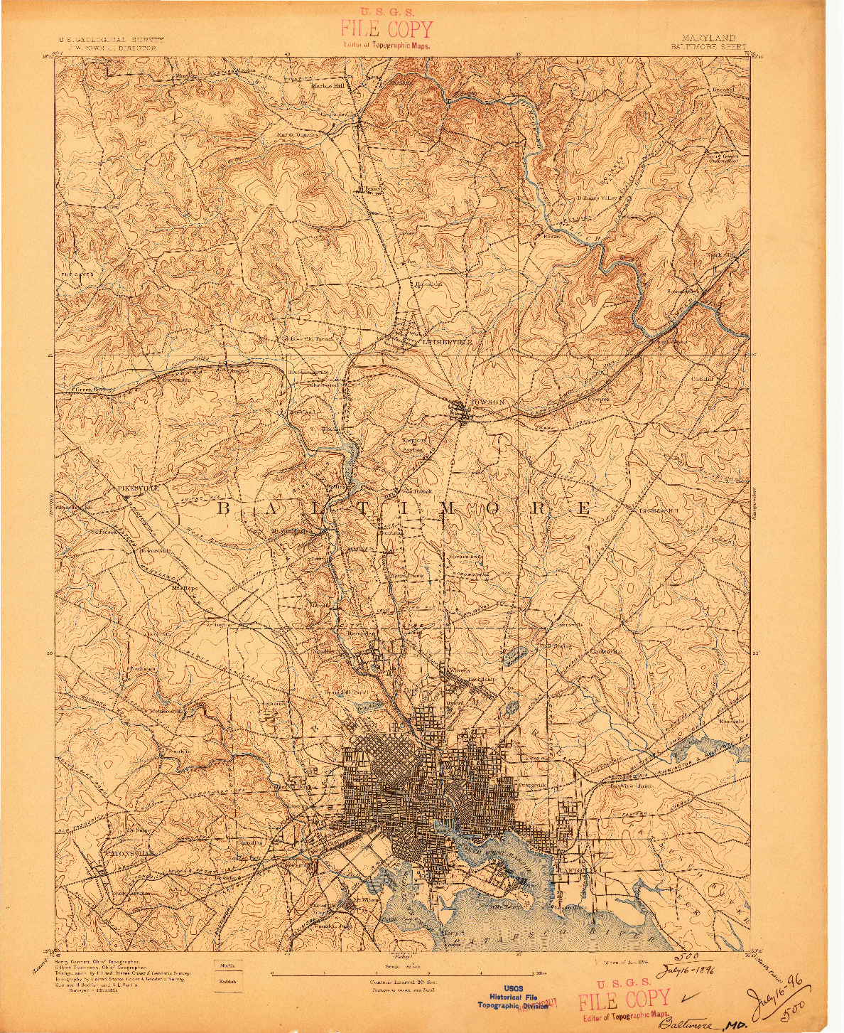 USGS 1:62500-SCALE QUADRANGLE FOR BALTIMORE, MD 1894