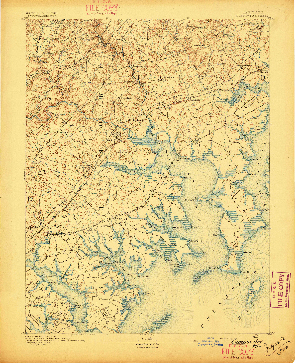 USGS 1:62500-SCALE QUADRANGLE FOR GUNPOWDER, MD 1893