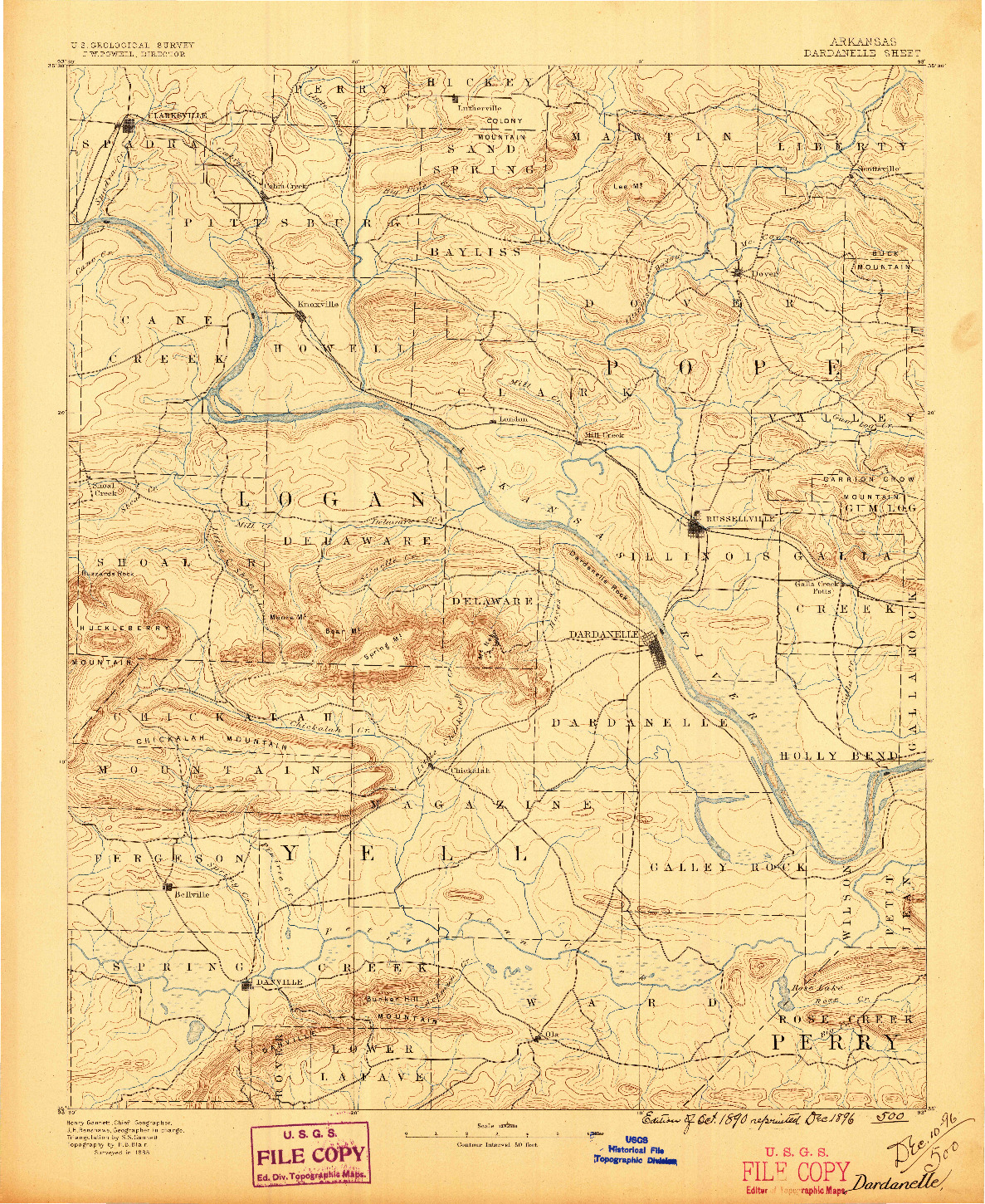 USGS 1:125000-SCALE QUADRANGLE FOR DARDANELLE, AR 1890