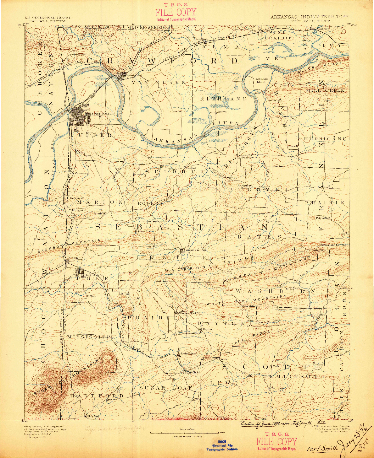 USGS 1:125000-SCALE QUADRANGLE FOR FORT SMITH, AR 1890