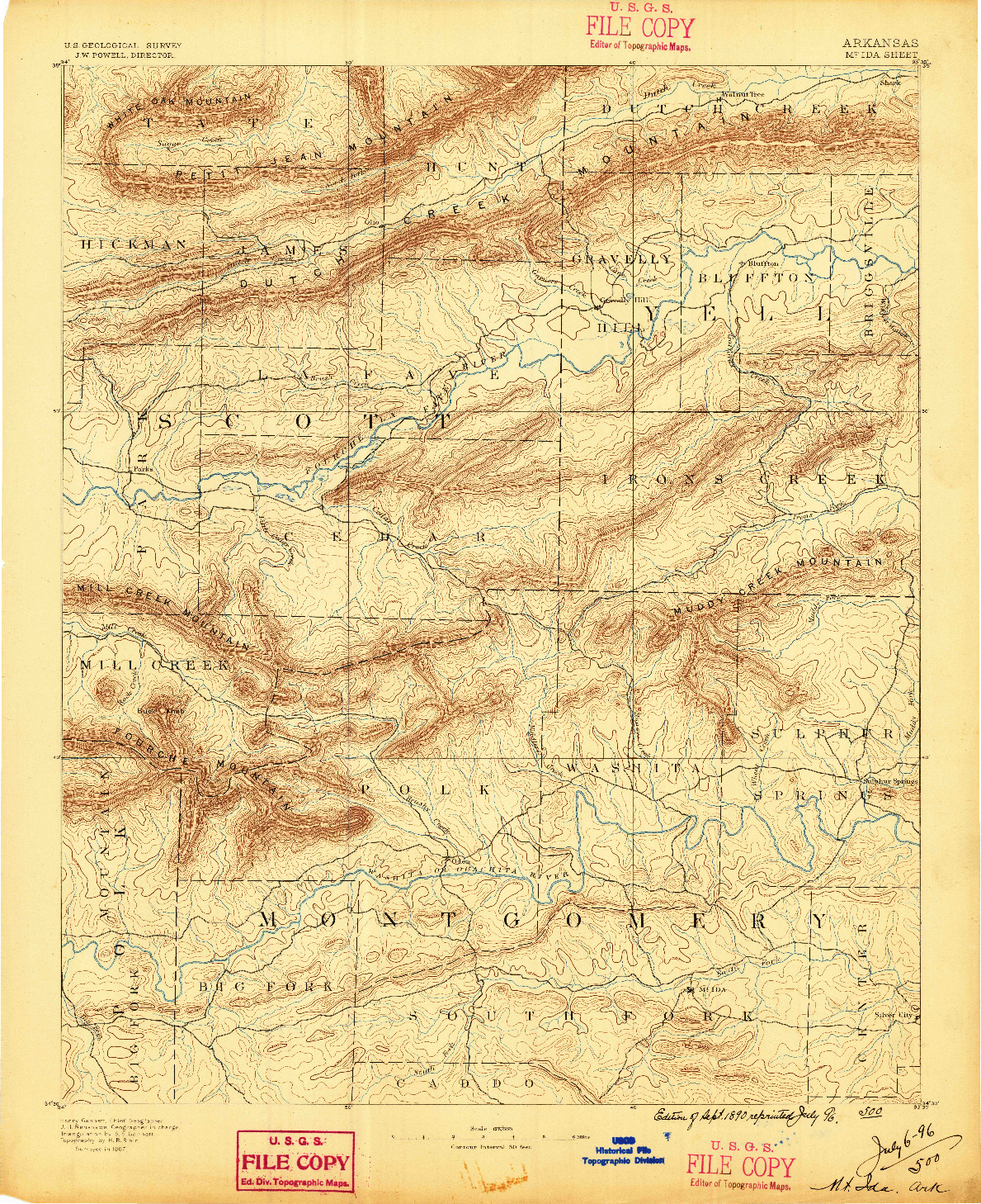 USGS 1:125000-SCALE QUADRANGLE FOR MOUNT IDA, AR 1890