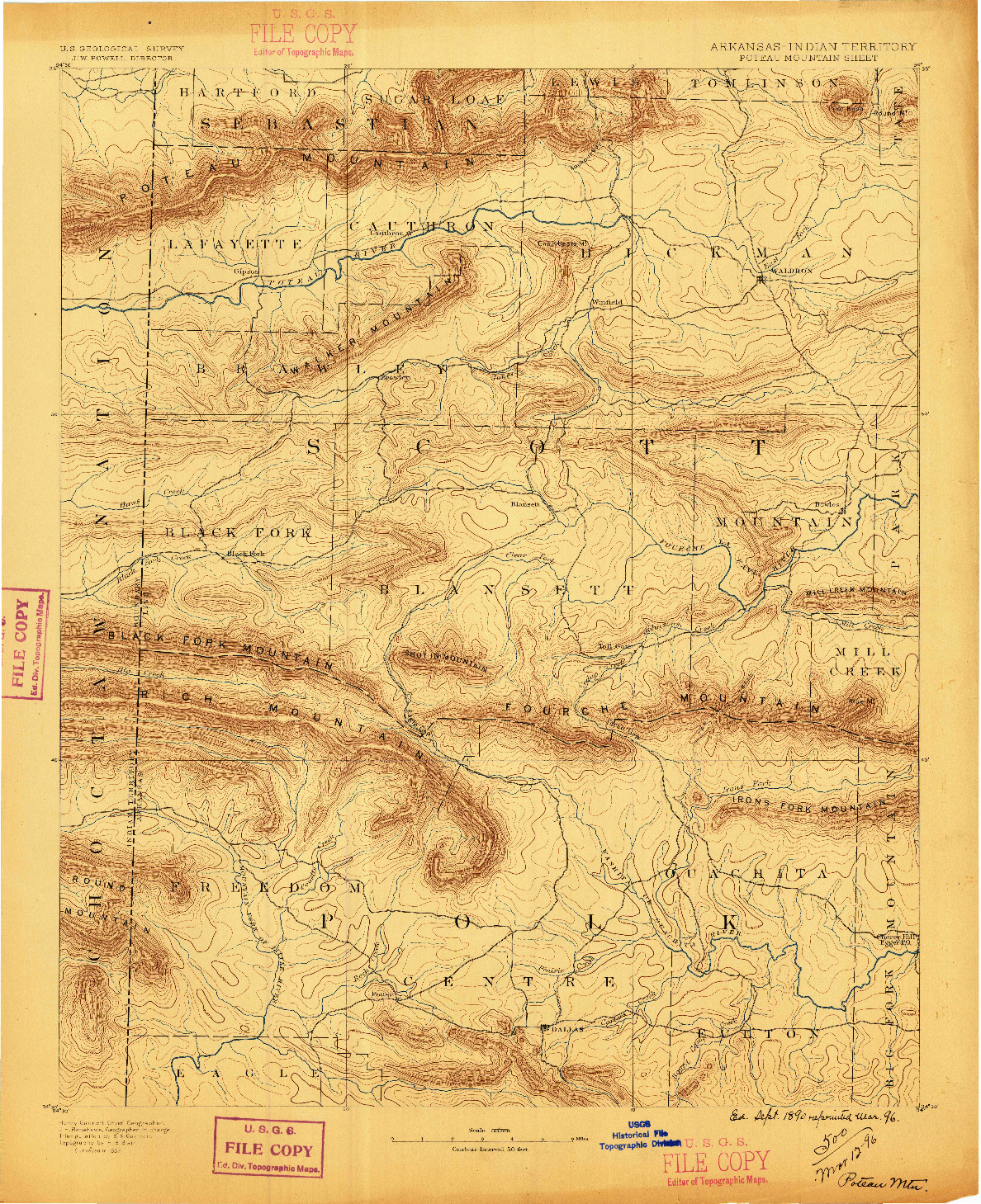 USGS 1:125000-SCALE QUADRANGLE FOR POTEAU MOUNTAIN, AR 1890