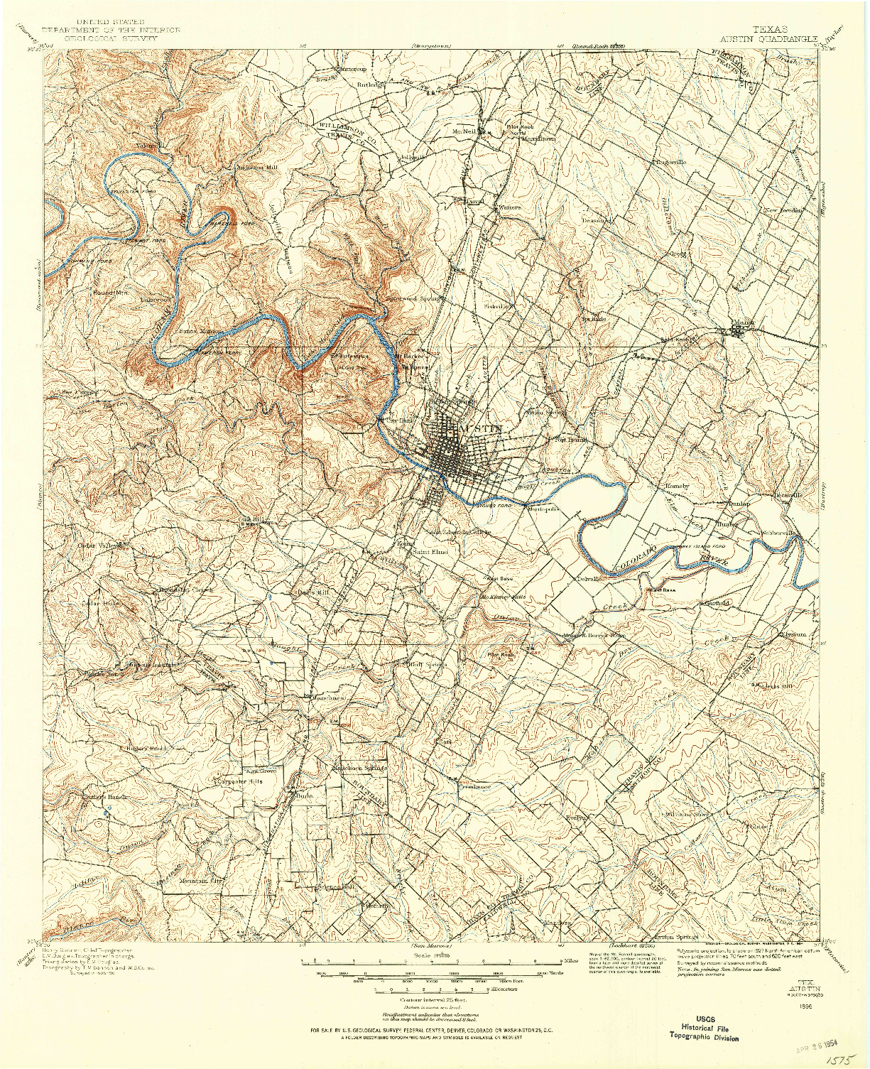 USGS 1:125000-SCALE QUADRANGLE FOR AUSTIN, TX 1896