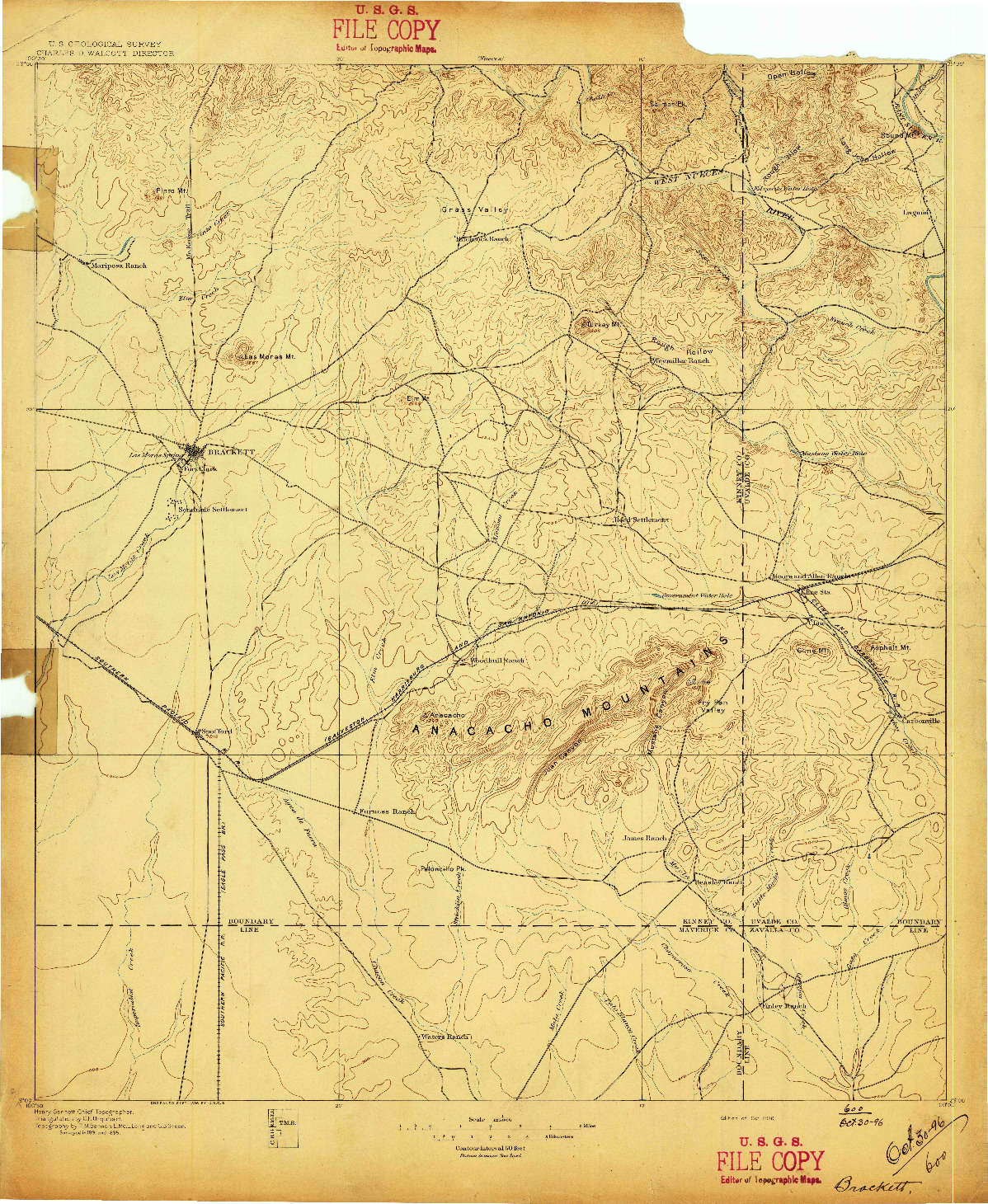 USGS 1:125000-SCALE QUADRANGLE FOR BRACKETT, TX 1896