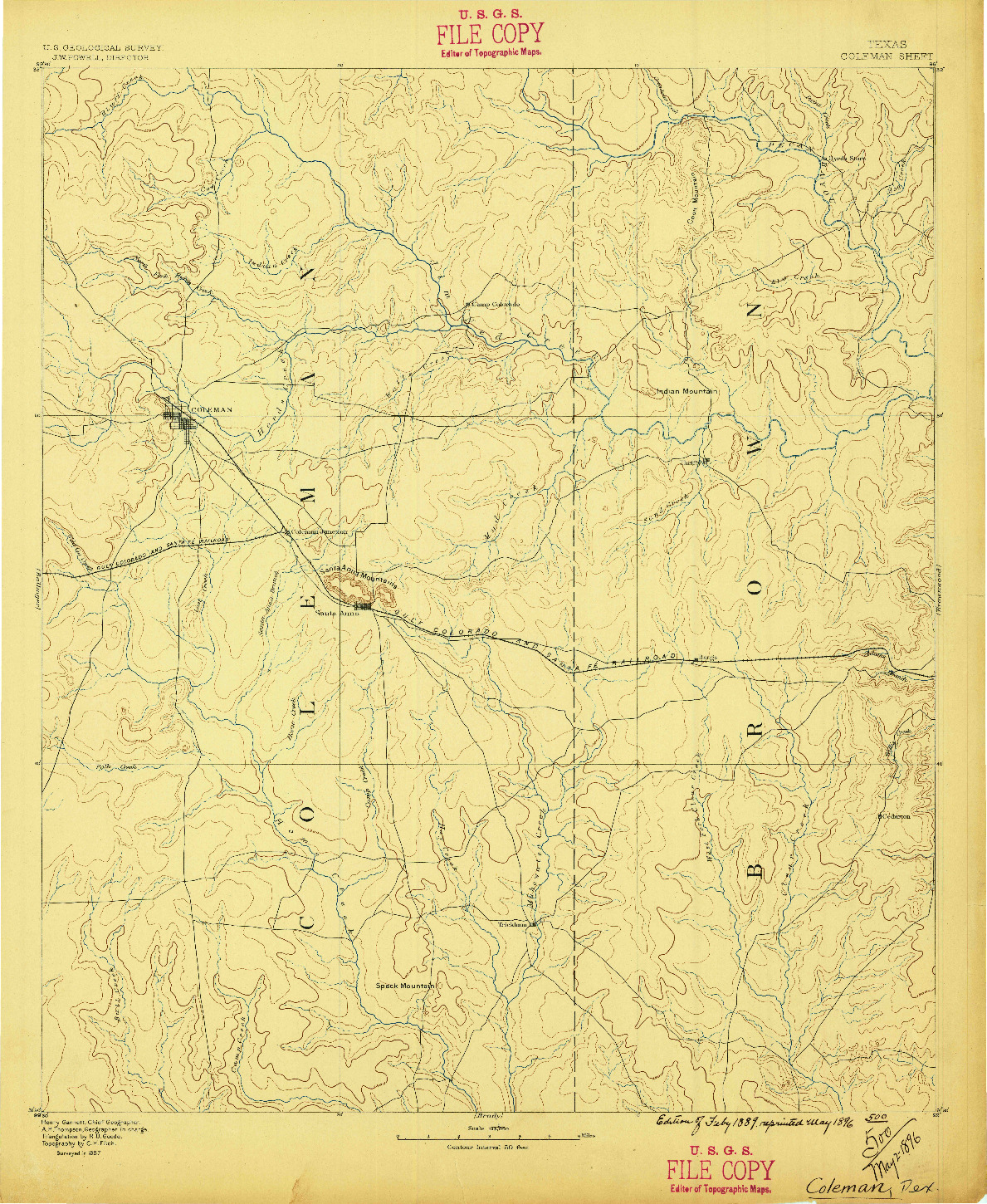 USGS 1:125000-SCALE QUADRANGLE FOR COLEMAN, TX 1887