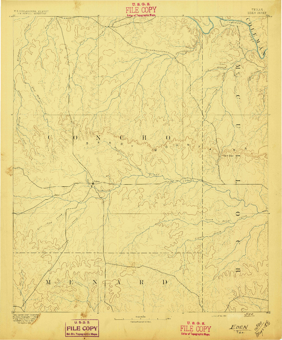 USGS 1:125000-SCALE QUADRANGLE FOR EDEN, TX 1896