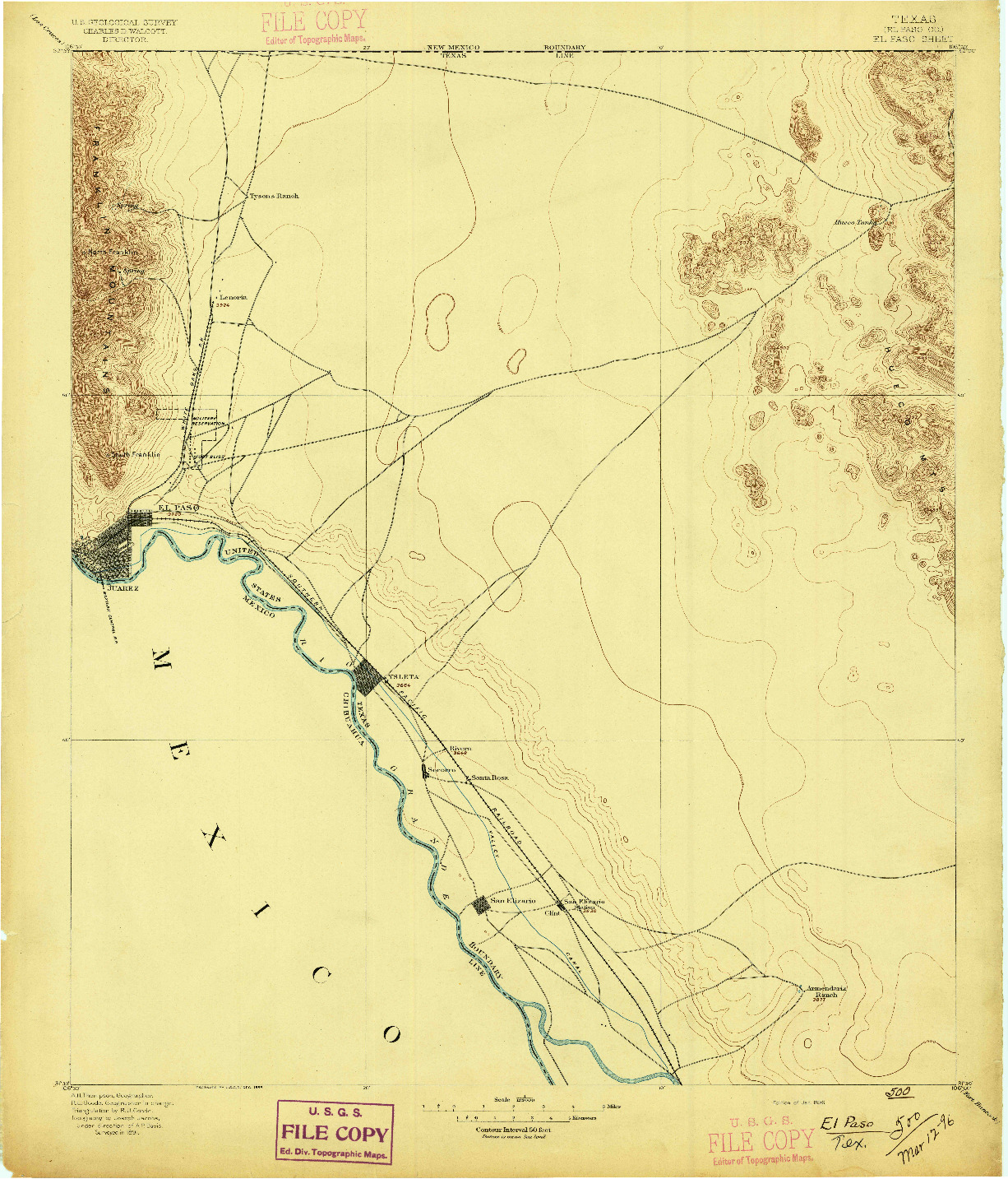 USGS 1:125000-SCALE QUADRANGLE FOR EL PASO, TX 1896