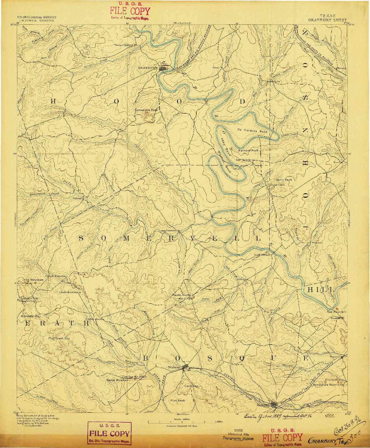 USGS 1:125000-SCALE QUADRANGLE FOR GRANBURY, TX 1889